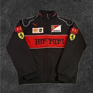 Ferrari Black Jacket with Red Chest Stripe and Racing Patches